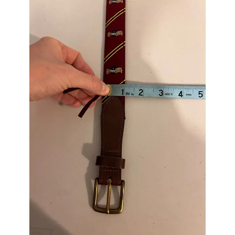 Polo Ralph Lauren Leather Maroon Sweater Bear Ribbon Belt Unisex Size 34 / Large